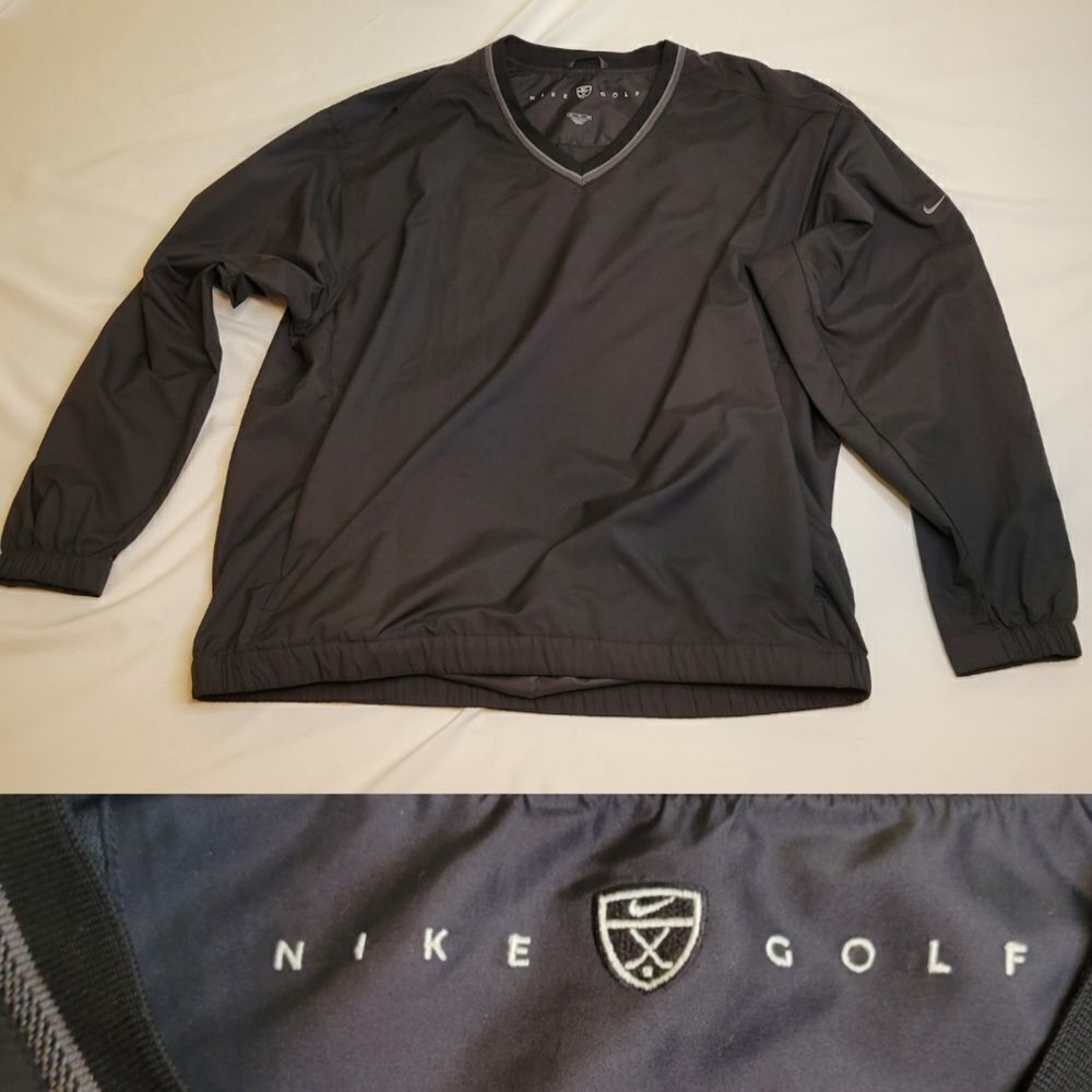 NIKE GOLF XL black gray vneck windbreaker wind shirt w/ POCKETS EXTRA LARGE